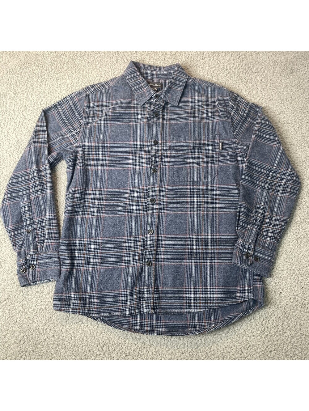 Eddie Bauer Flannel Shirt Men’s Medium Plaid Chambray Blue